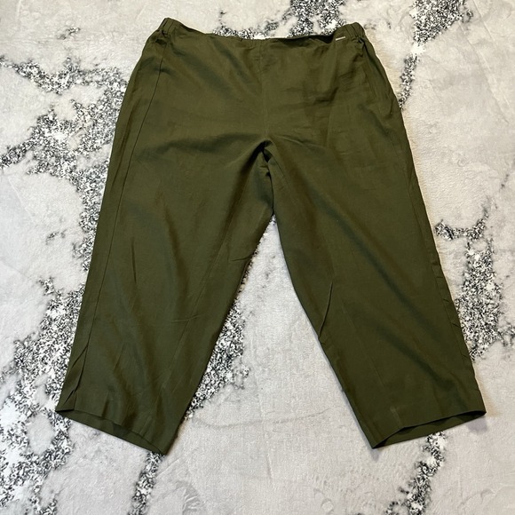 Anne Klein Pants Womens Size 2X Green Pull On Linen Blend Wide Leg Tapered - Picture 1 of 11